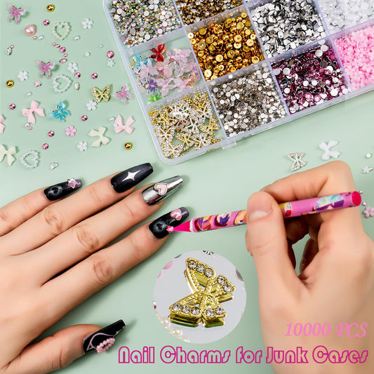 10,000PCS Nail Gems – Kawaii Charms, Rhinestones & Beads