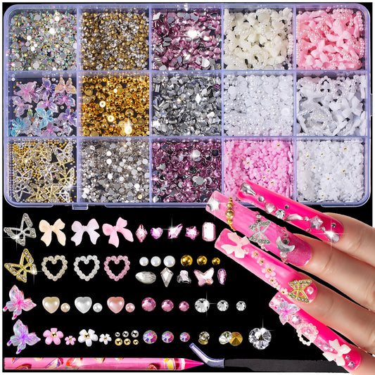 10,000PCS Nail Gems – Kawaii Charms, Rhinestones & Beads